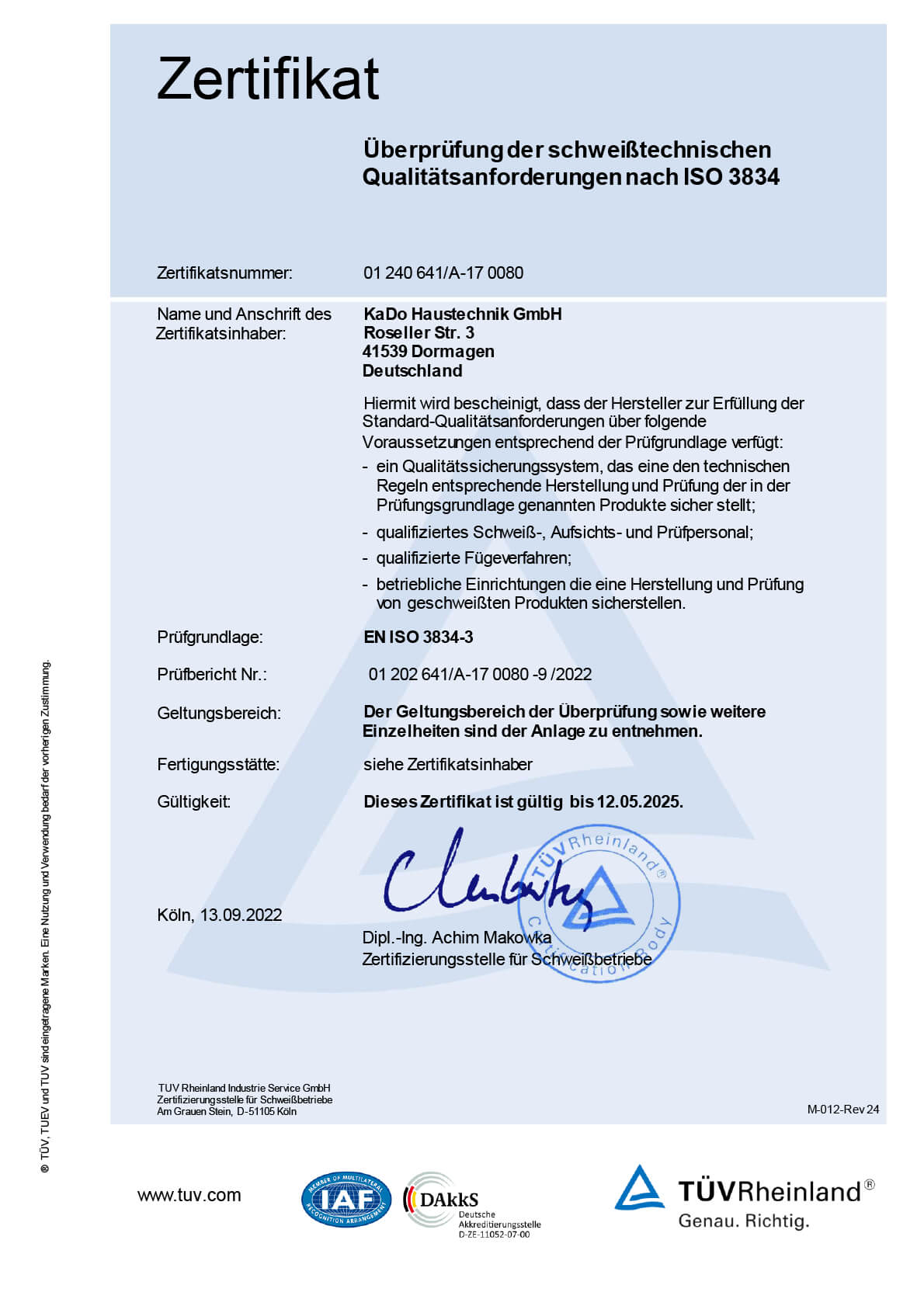 Zertifikat ISO 3834