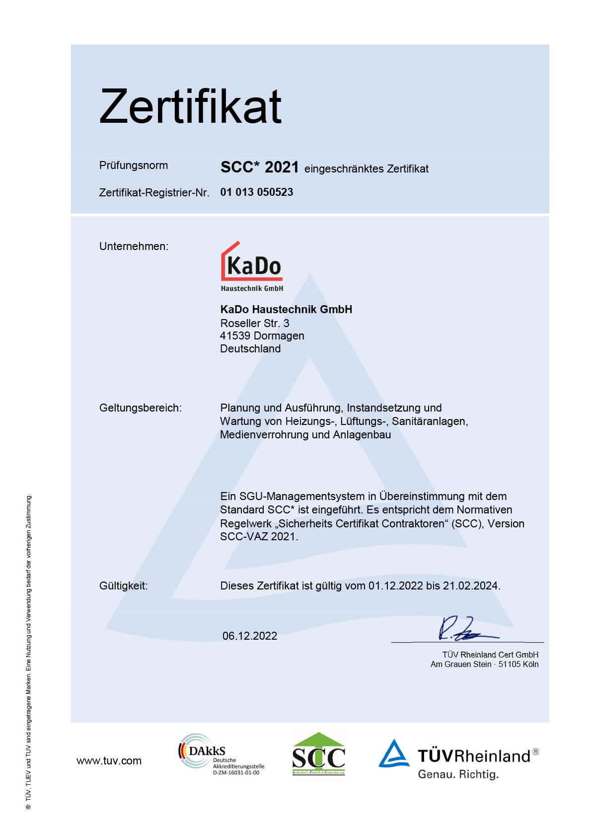 Sicherheits Certifikat Contraktoren (SCC), Version 2011